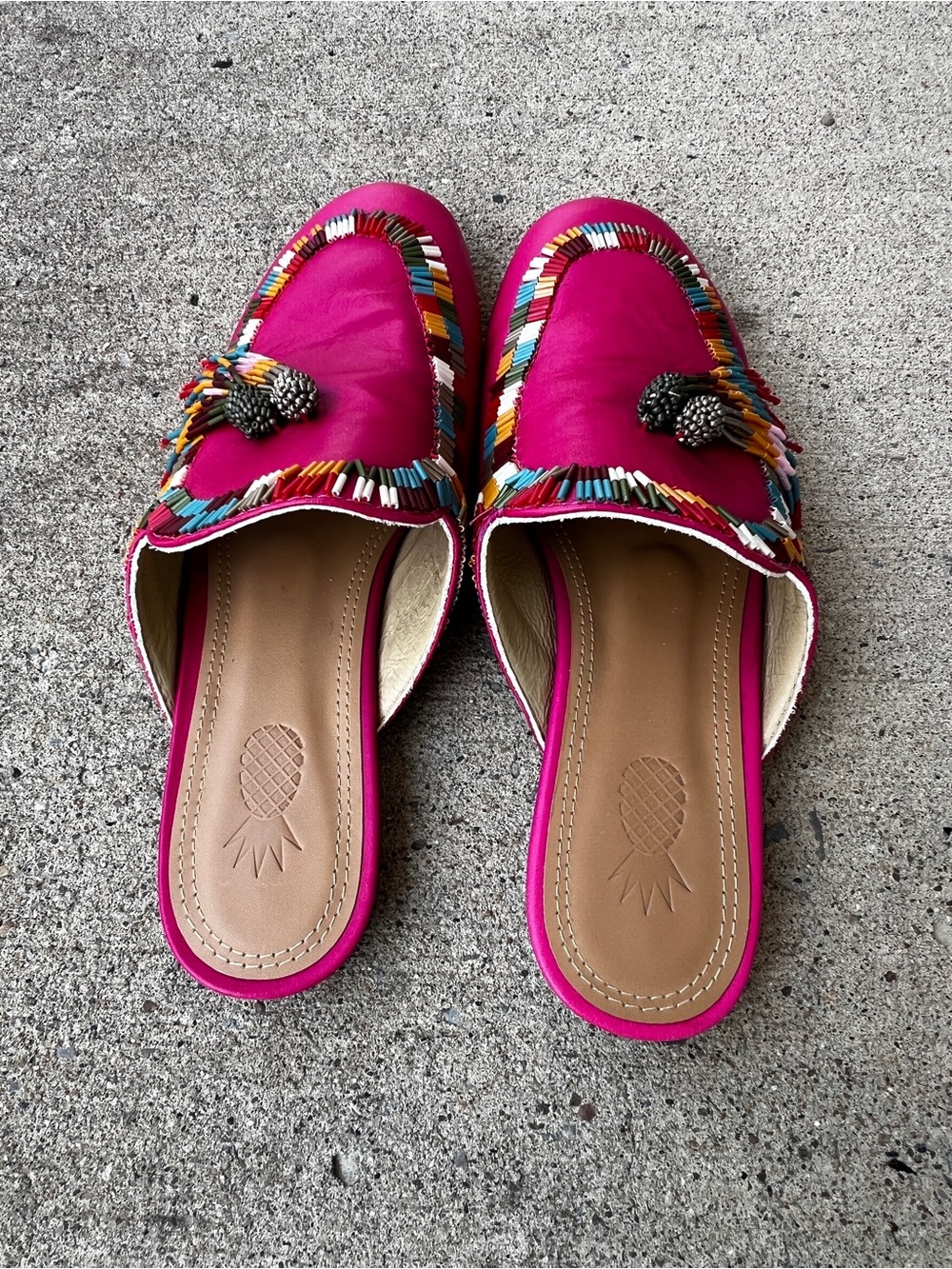 FARM Rio Hot Pink Beaded Tassel Slide Mules Size 8 - Picture 6 of 9
